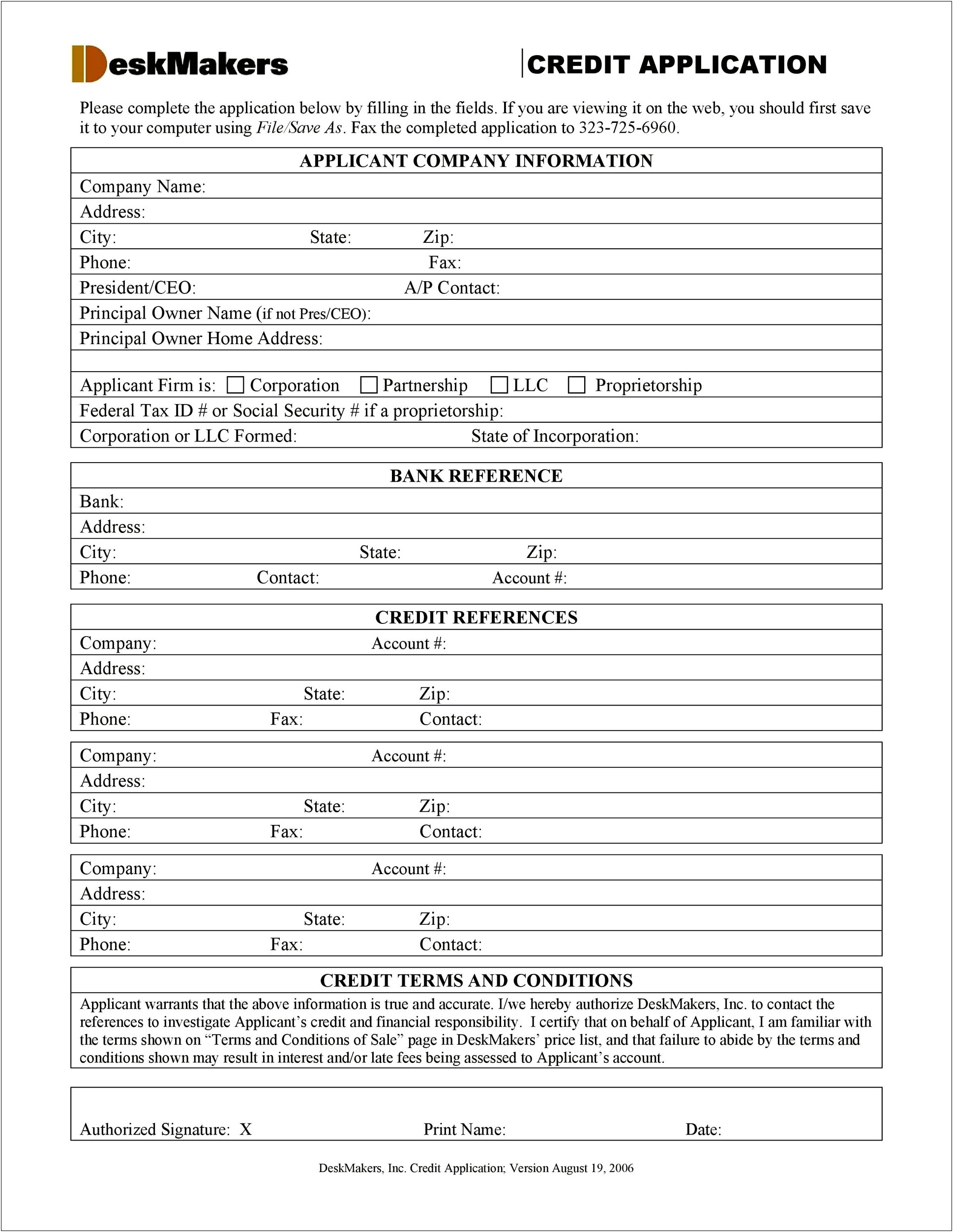 Credit Application Form Template Uk Free