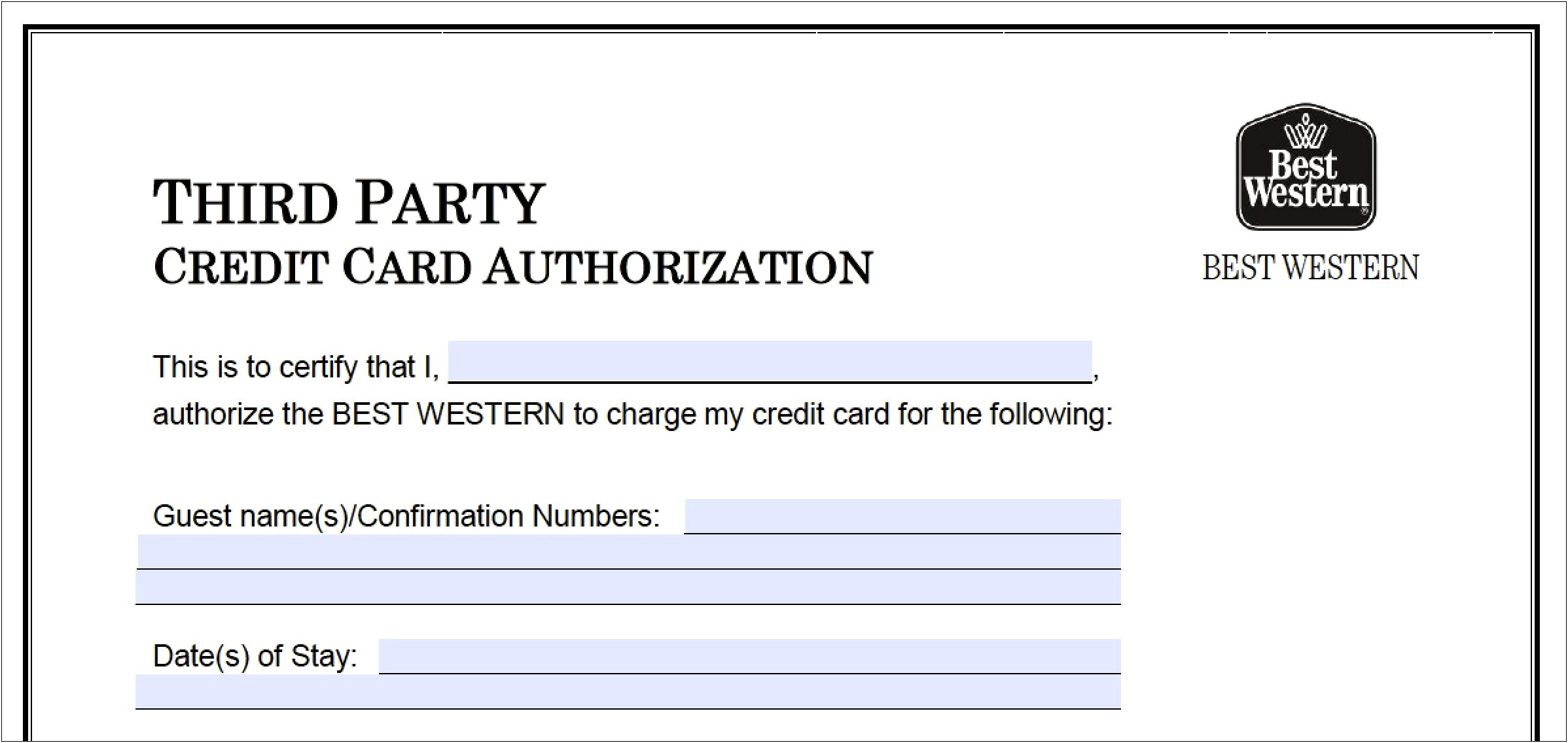 Credit Card Authorization Form Template Free Download