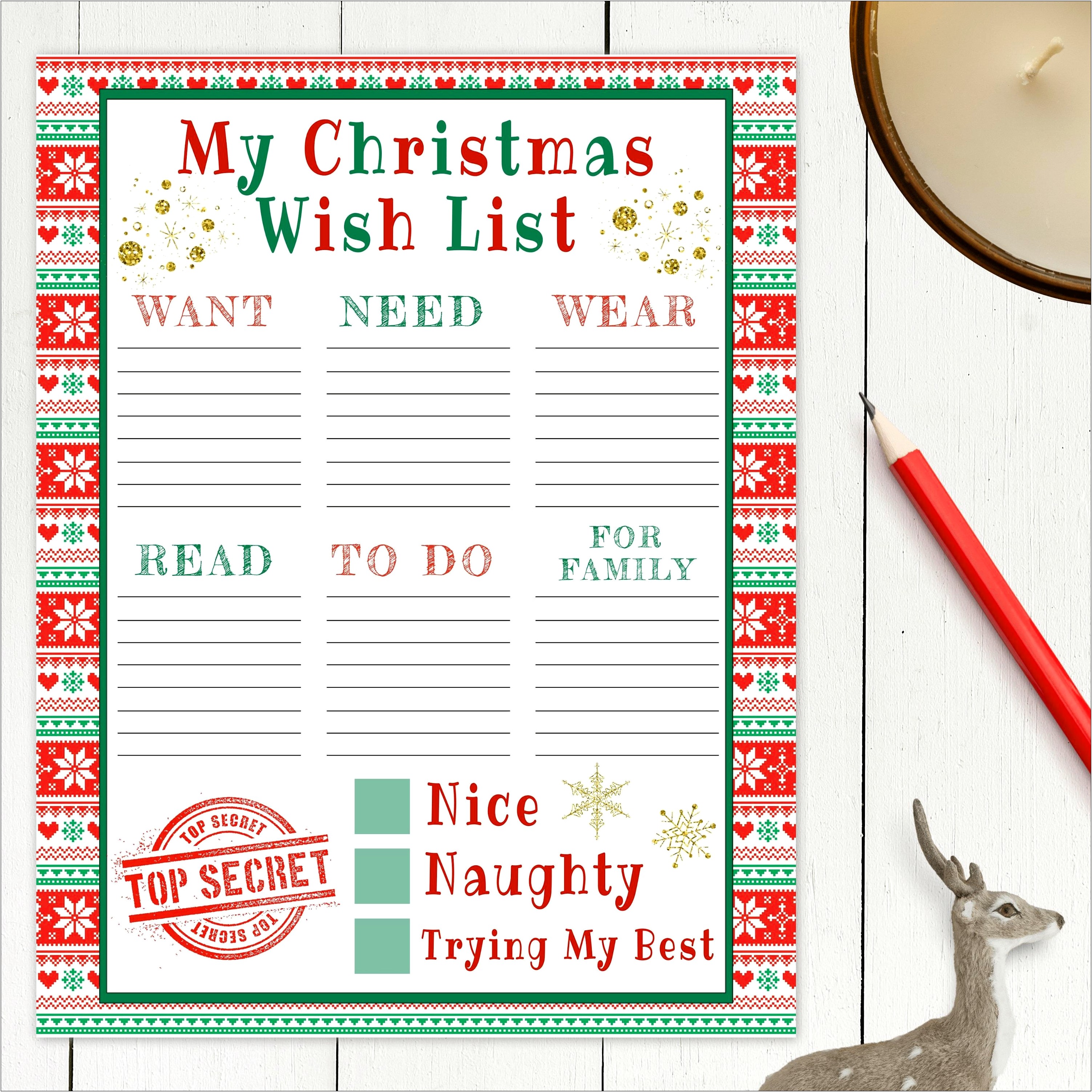 Cute Christmas Wish List Template Free Printable