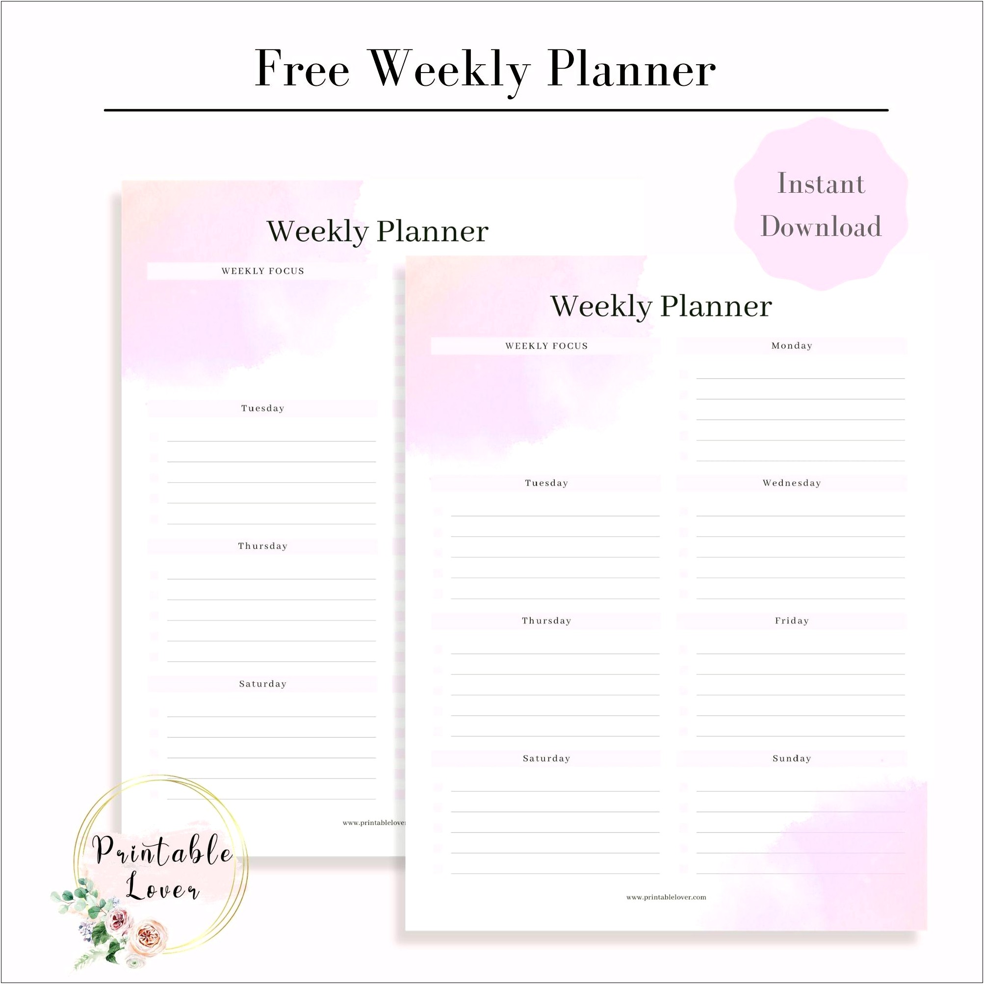 Cute Free Printable Weekly Planner Template