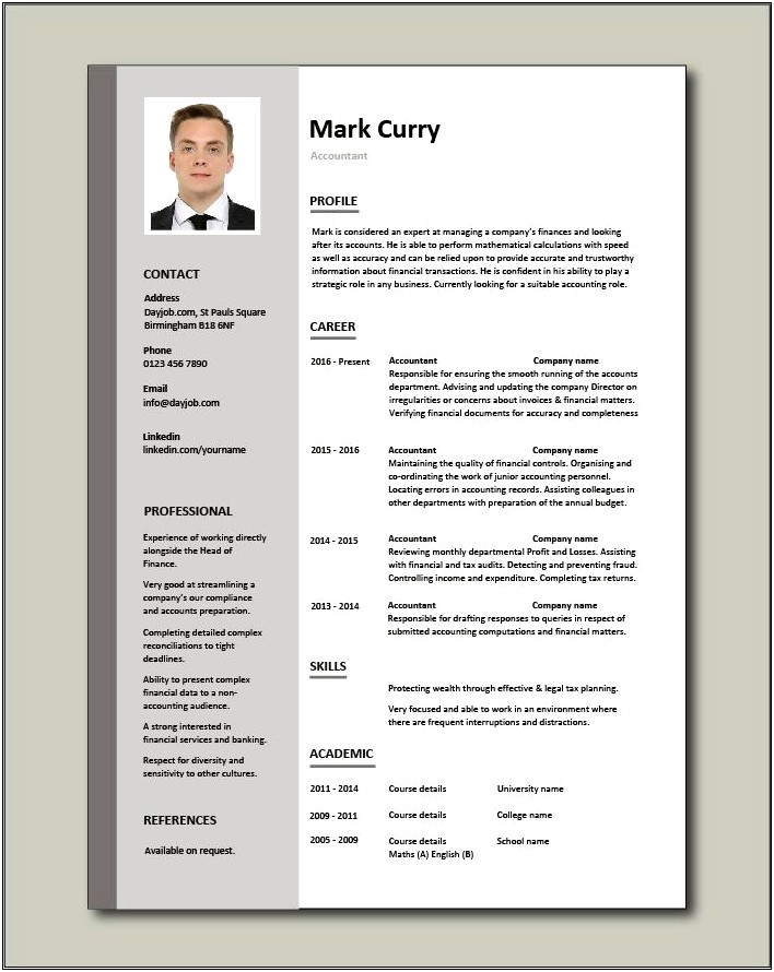 Cv Templates For Accountant Free Download