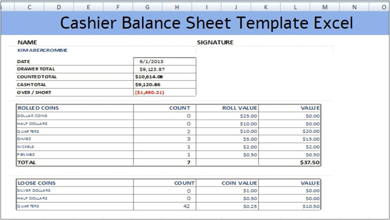 Daily Cash Drawer Balance Sheet Template Free