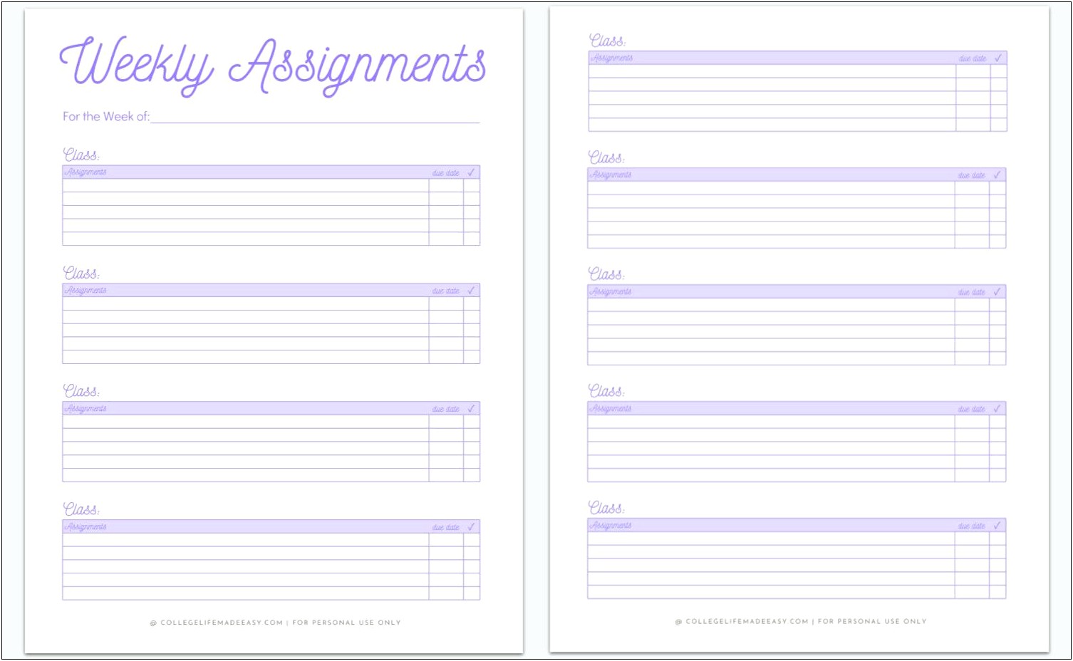 Daily Homework Assignment Sheet Template Free