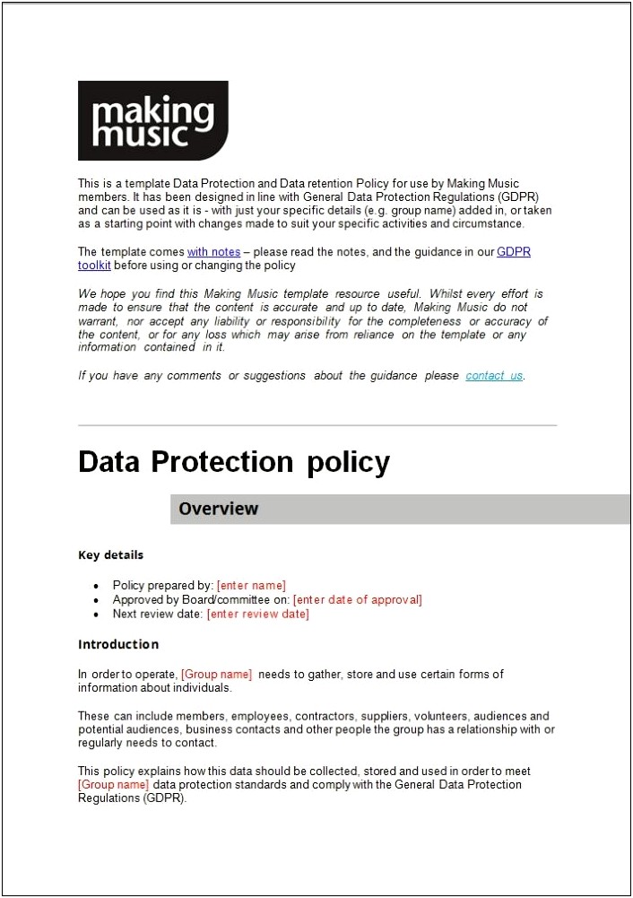Data Retention Policy Gdpr Template Free Uk