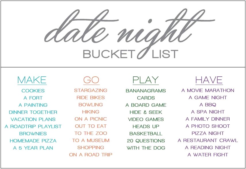 Date Night Idea Cards Template Free