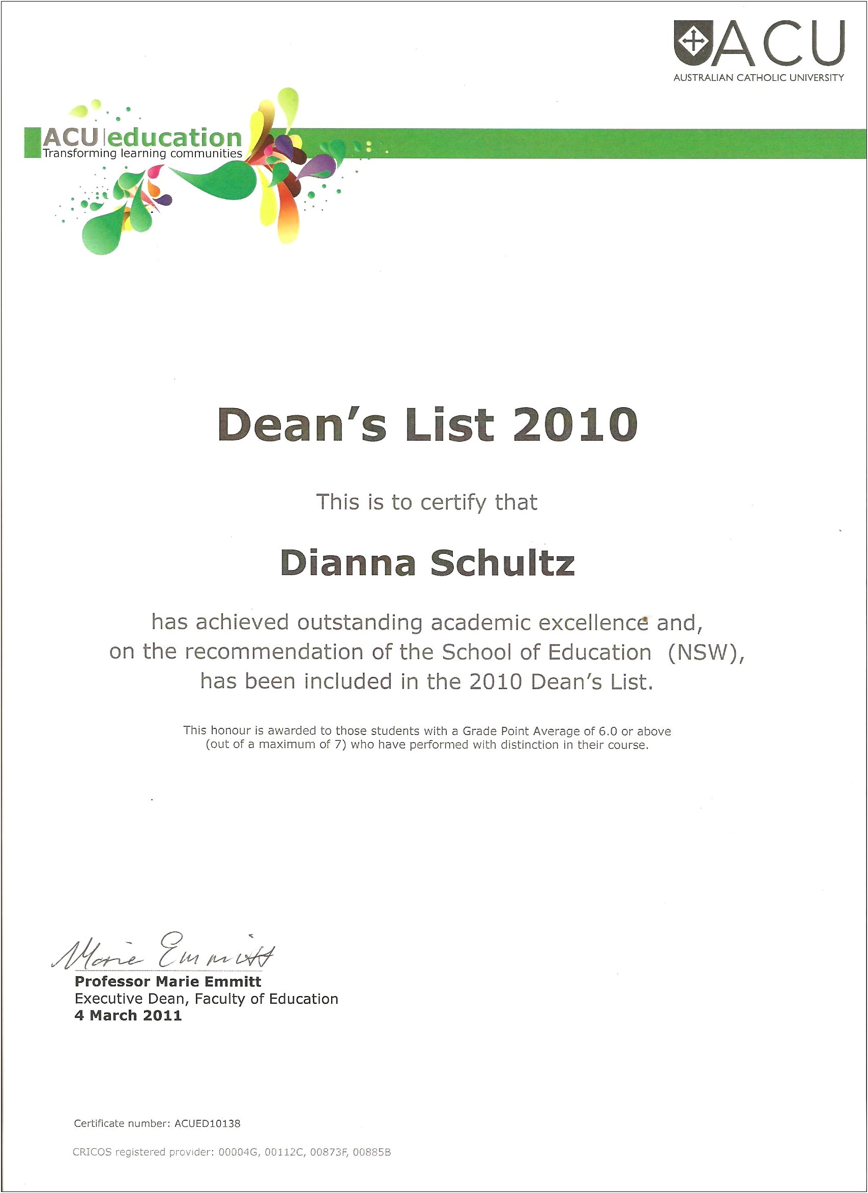 Dean's List Certificate Template Free