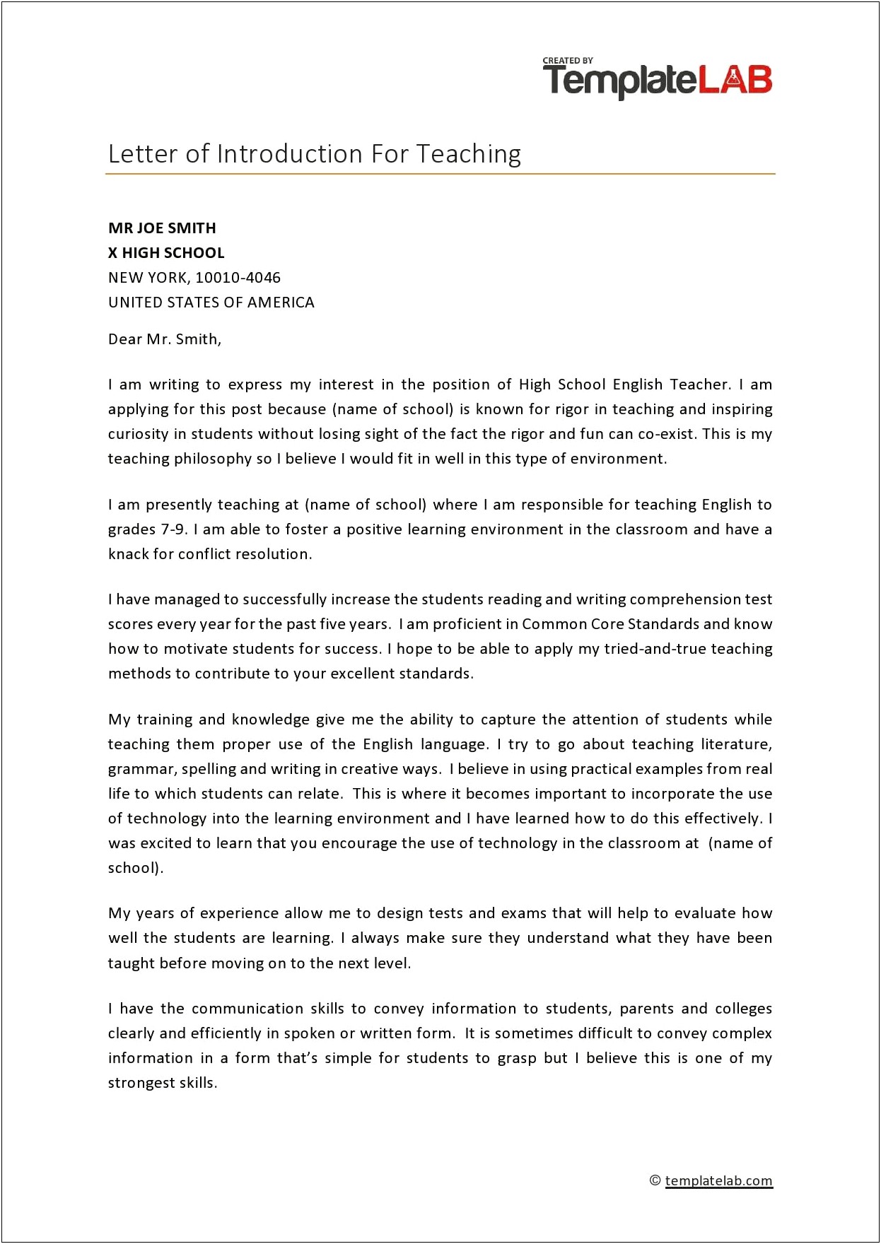 Dear 5th Grade Teacher Letter Template Free
