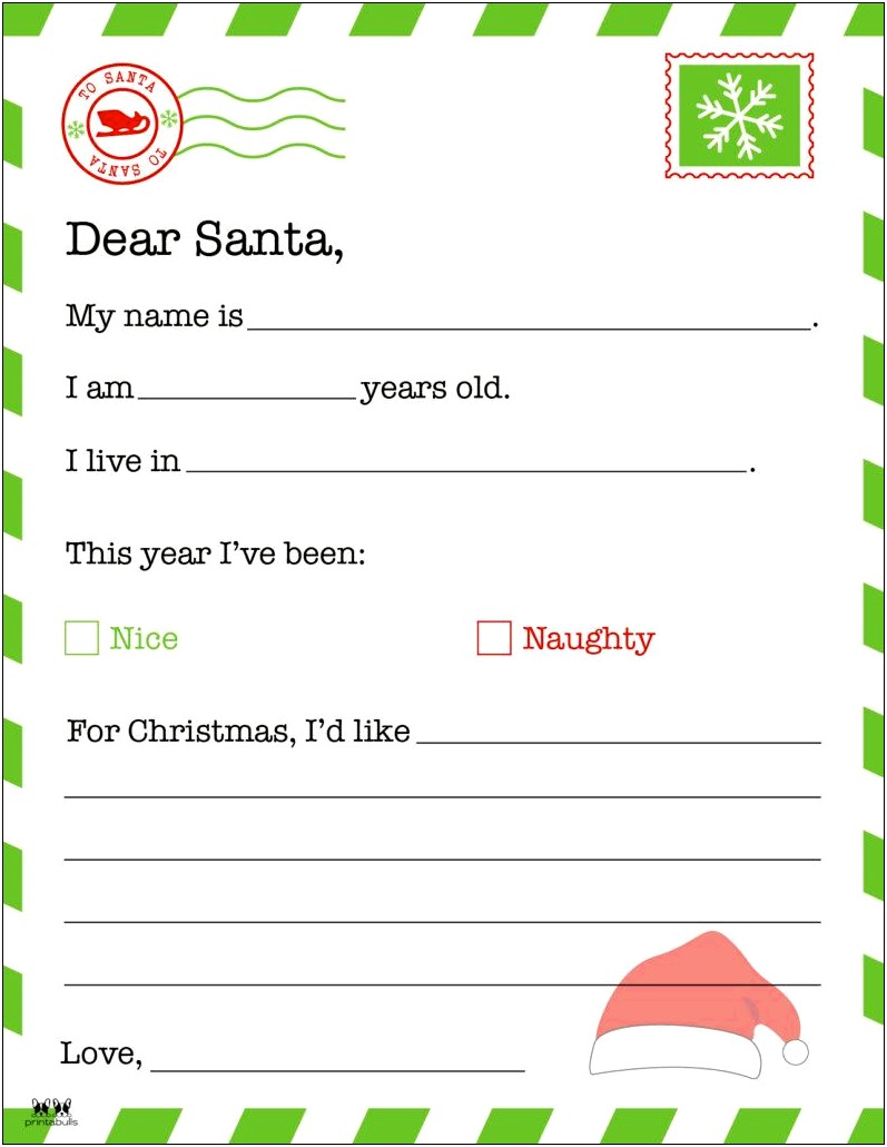 Dear Santa From Letter Template Free