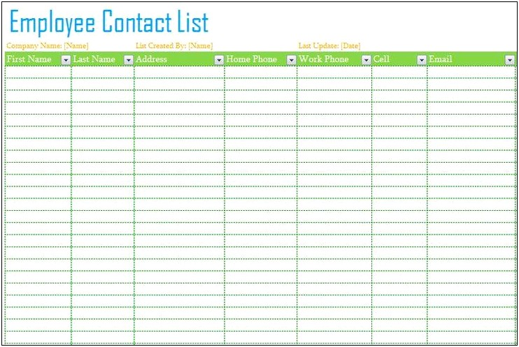 Designed Employee Contact List Template Free