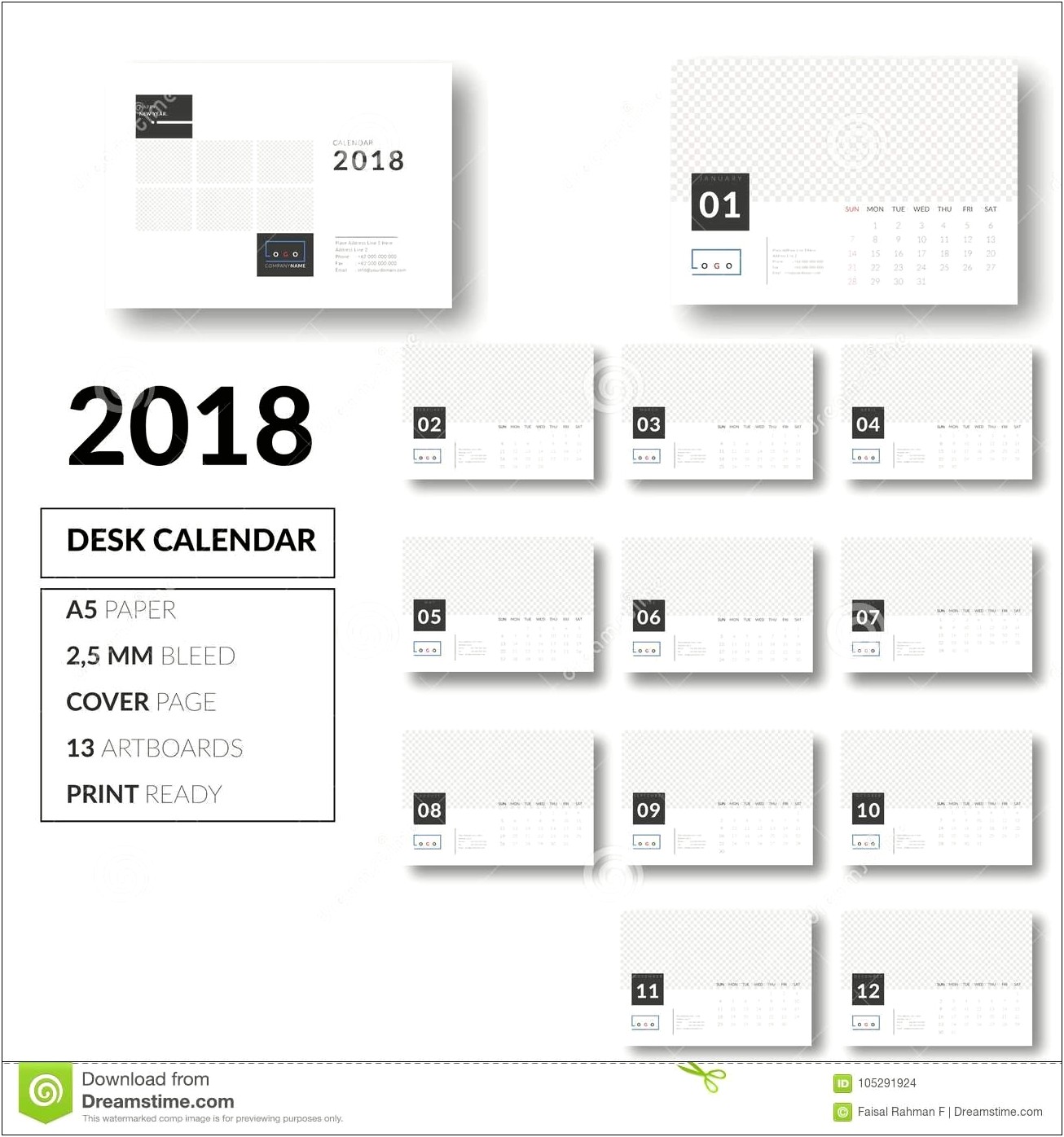 Desk Calendar Template 2018 Free Download