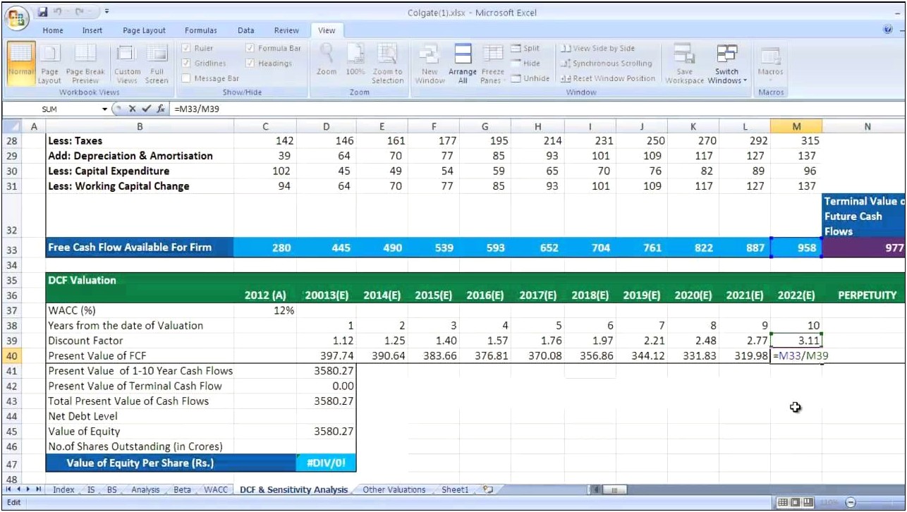 Discounted Free Cash Flow Excel Template