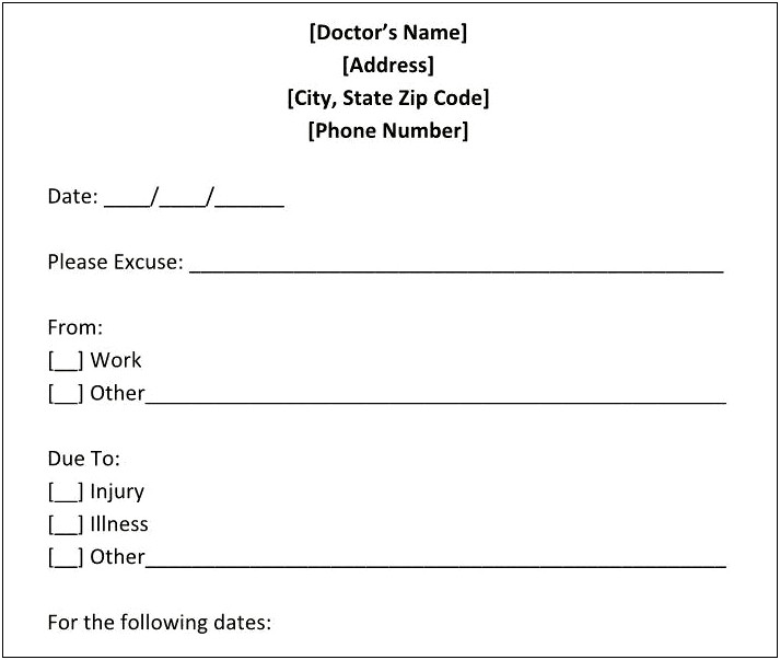 Doctors Excuse For Work Template Free