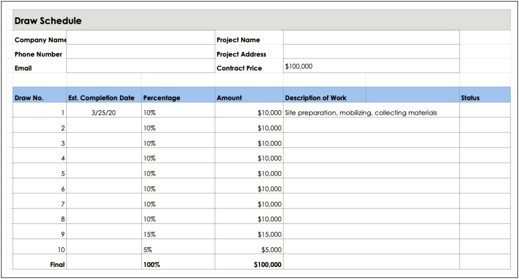 Download Construction Schedule Excel Template Free