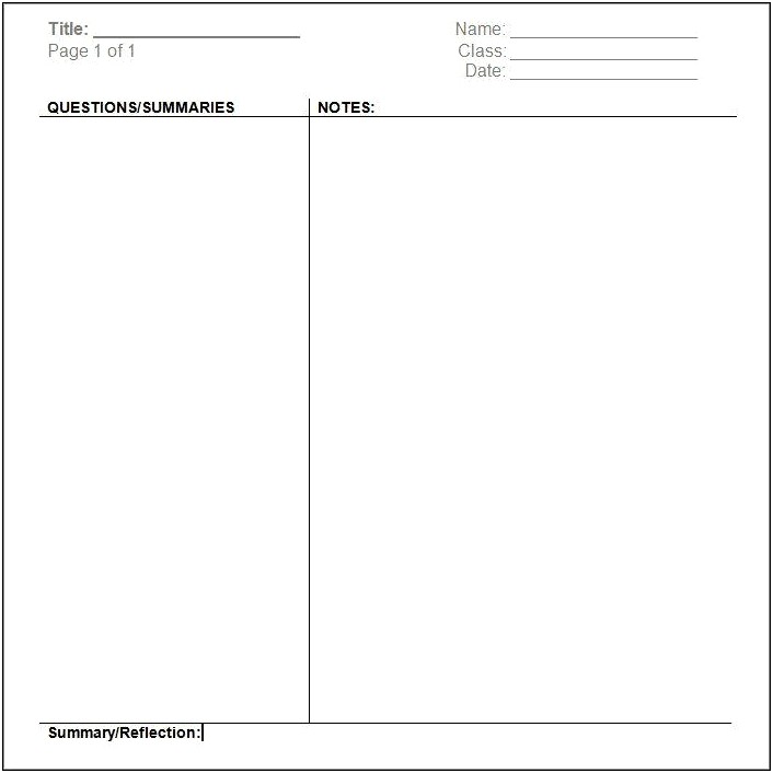 Download Cornell Notes Template For Word Free