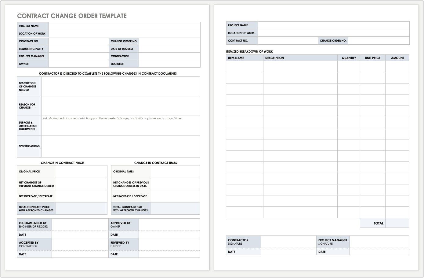 Download Free Contractor Change Order Template