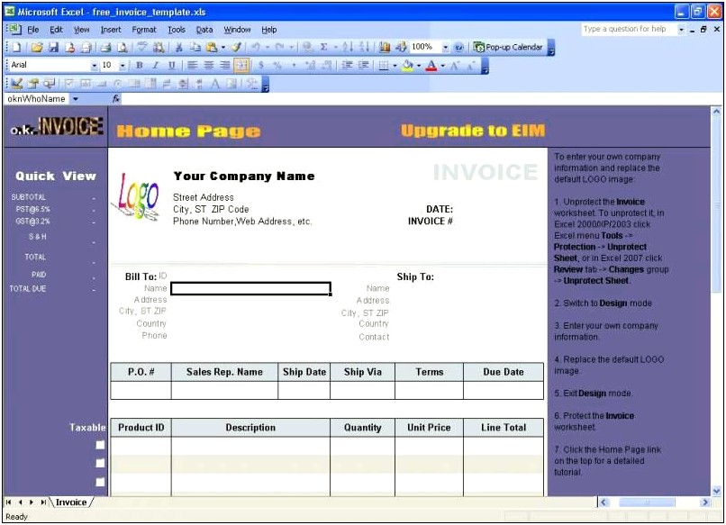Download Free Invoice Template For Word 2003