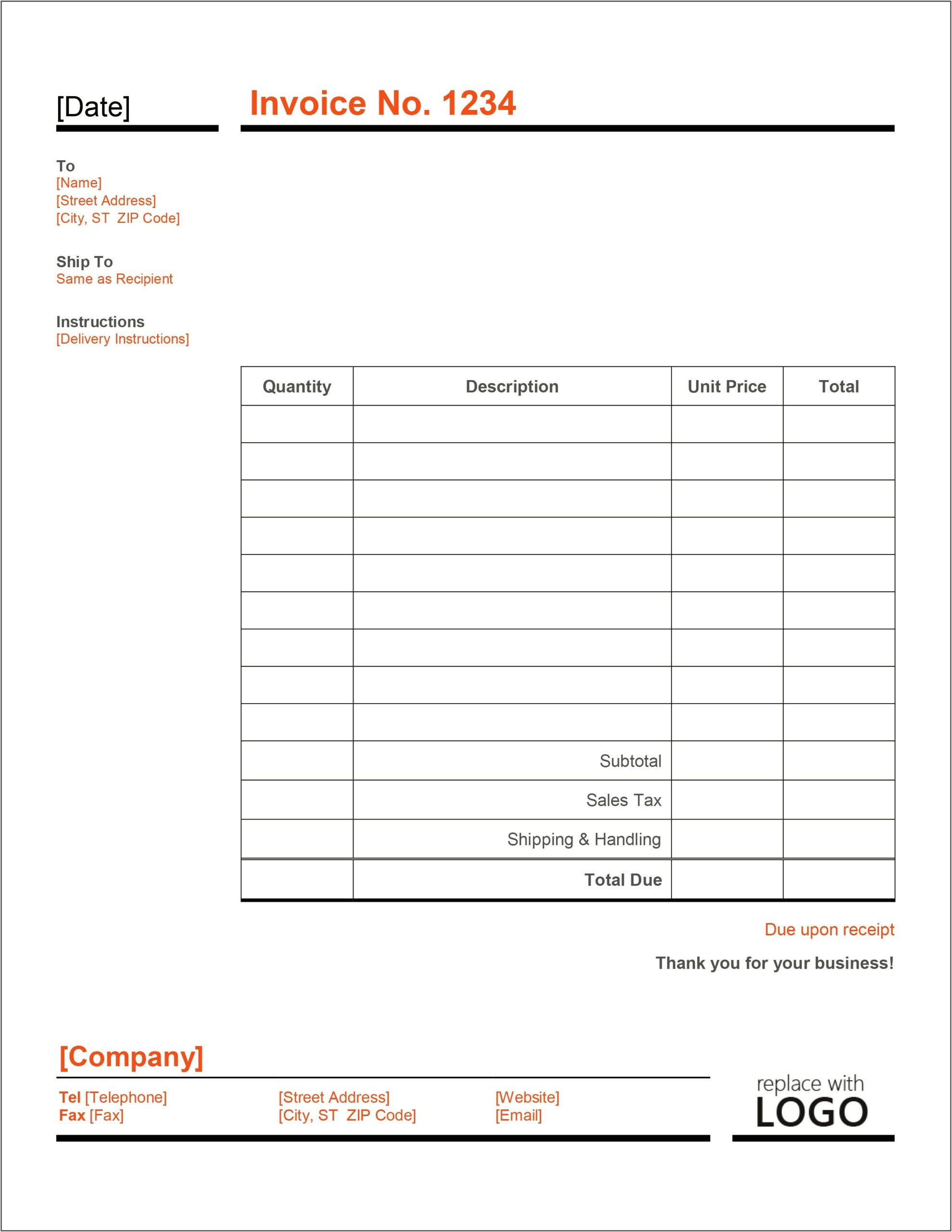 Download Free Microsoft Excel Invoice Template