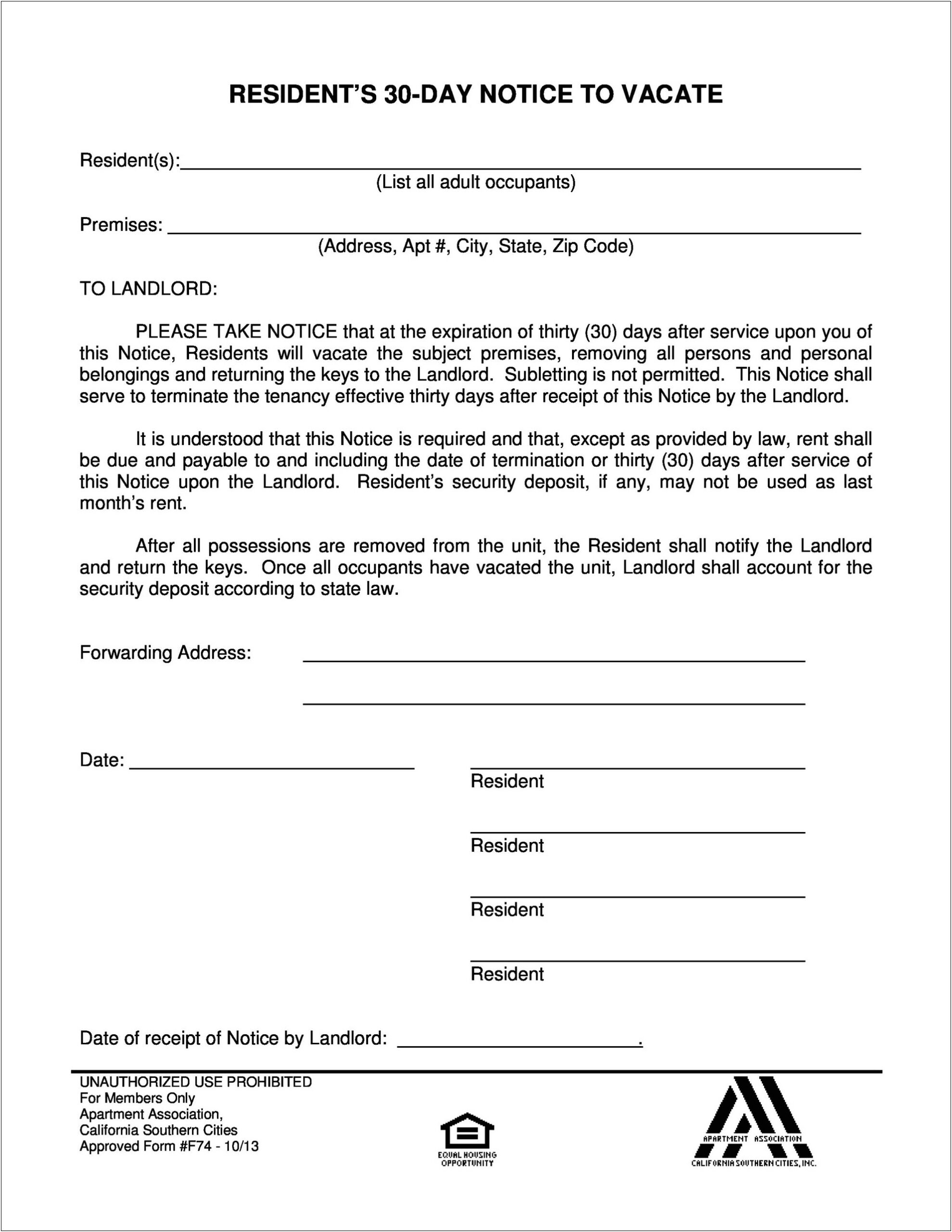 Download Free Tenant Notice To Vacate Apartment Template
