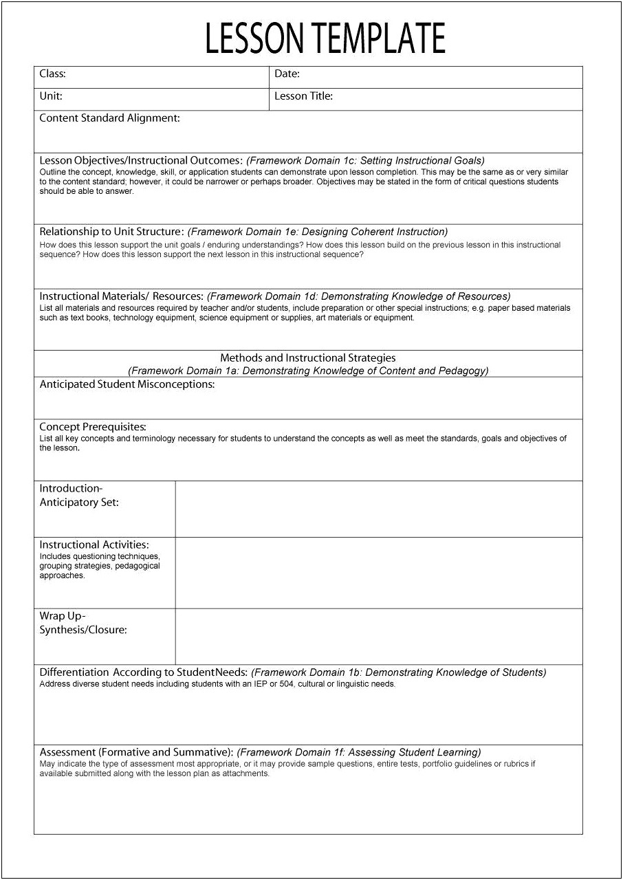 Downloadable Free Lesson Plan Template Word