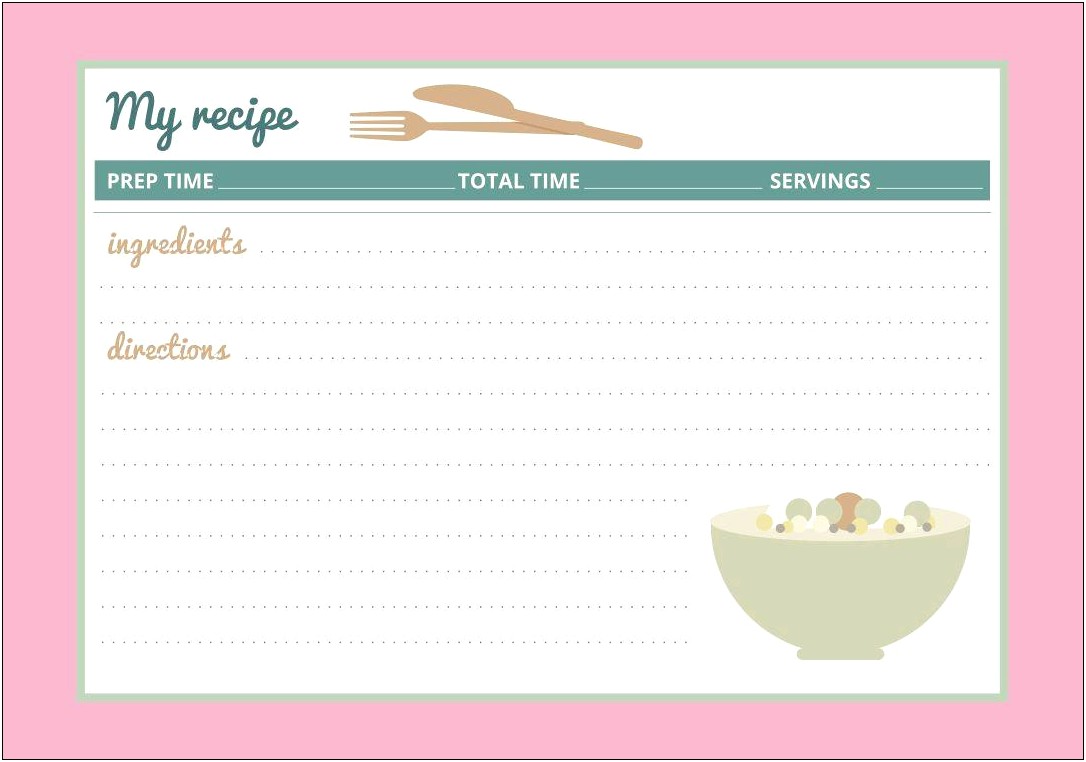 Downloadable Free Recipe Card Template For Word