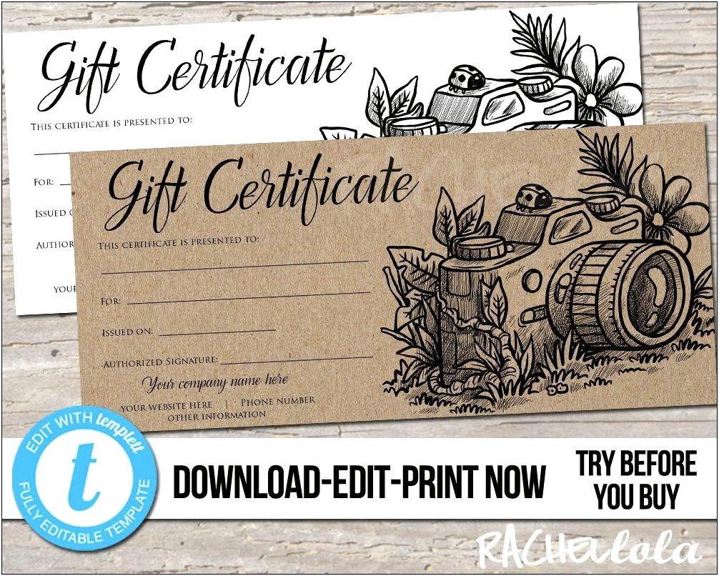 Downloadable Photography Gift Certificate Template Free