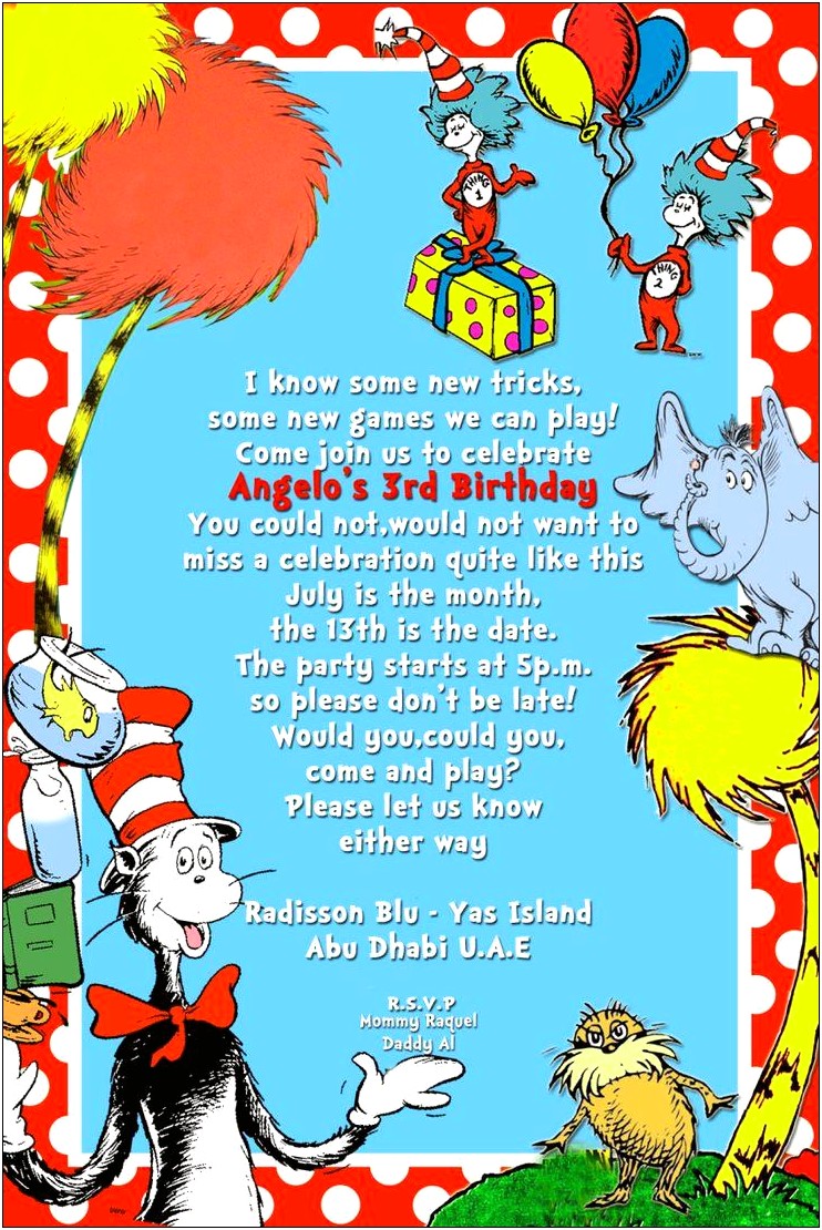 Dr Seuss Birthday Invitation Template Free