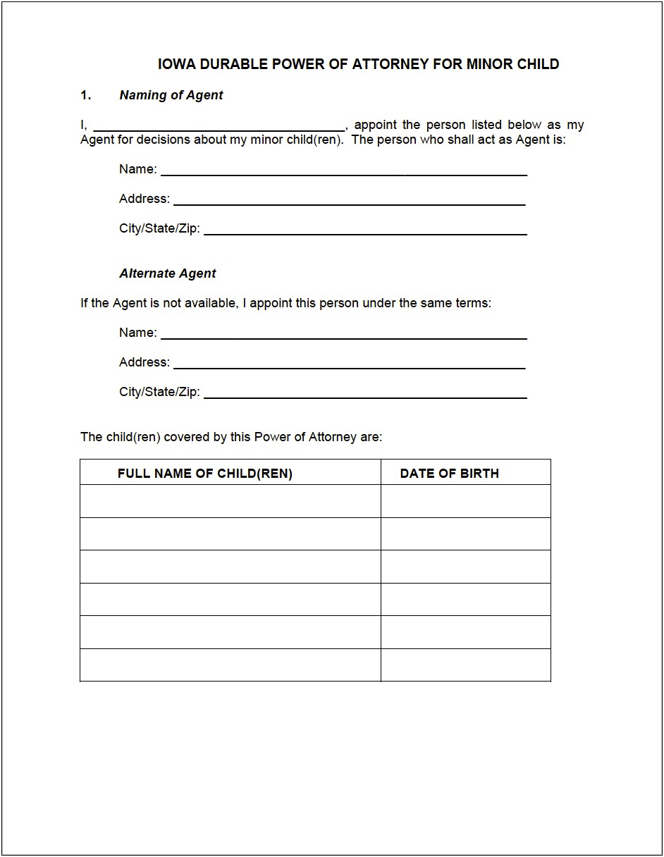 Durable Power Of Attorney Free Template Alternates