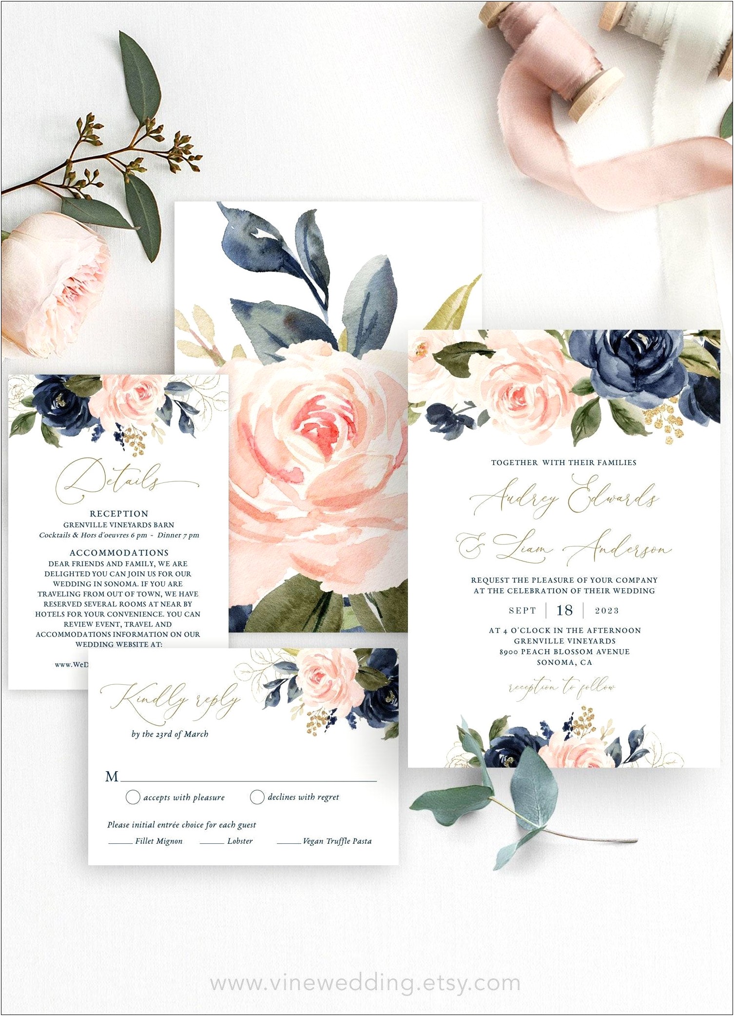 Dusty Blue Flowers Design For Invitations Template Free