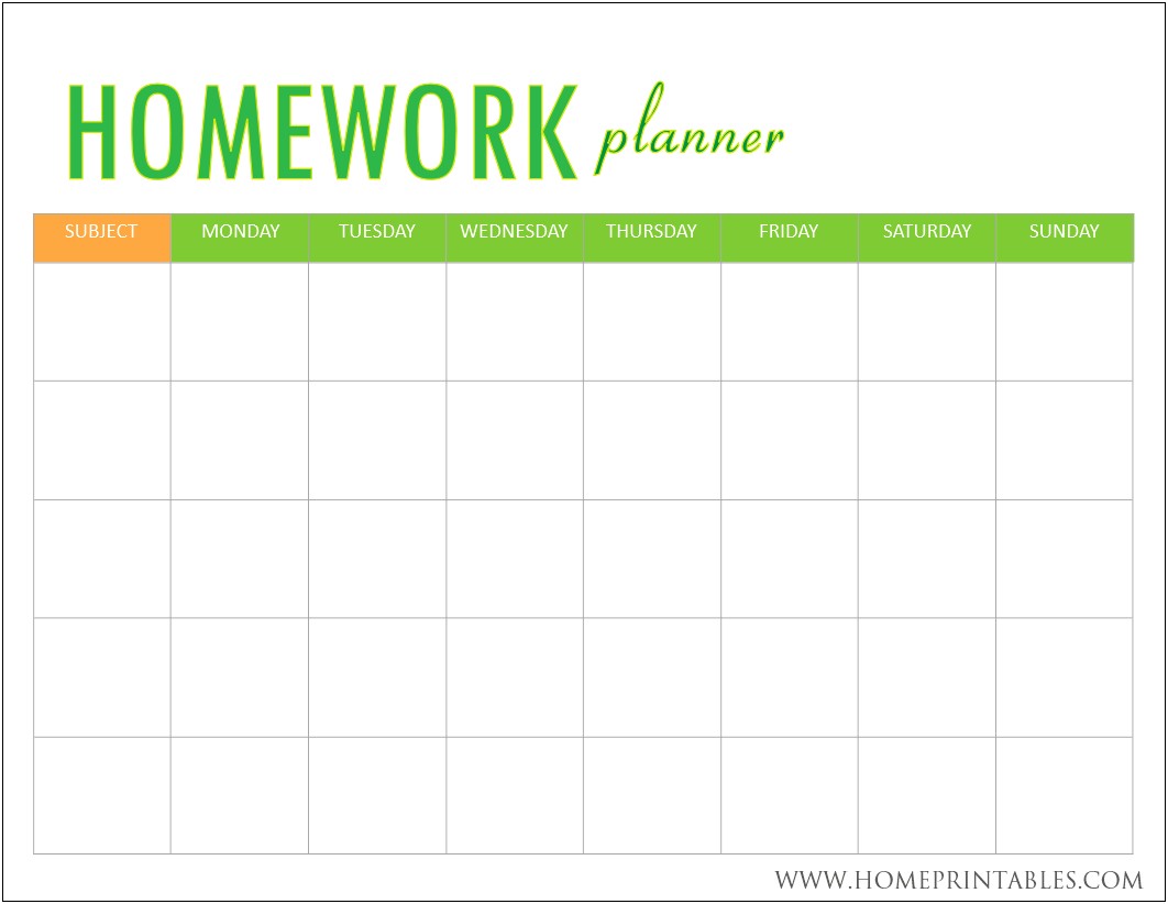 Elementary Daily Homework Assignment Sheet Template Free