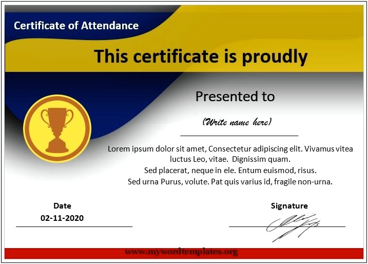 Elementary Perfect Attendance Certificate Template Free