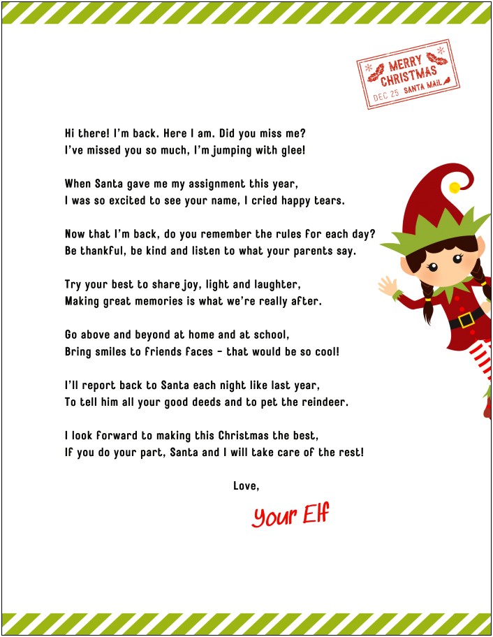 Elf On The Shelf Return Letter Template Free