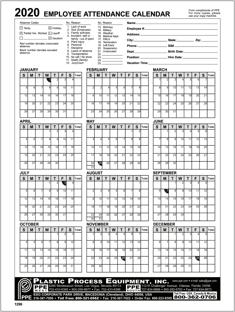 Employee Attendance Calendar Template 2015 Free