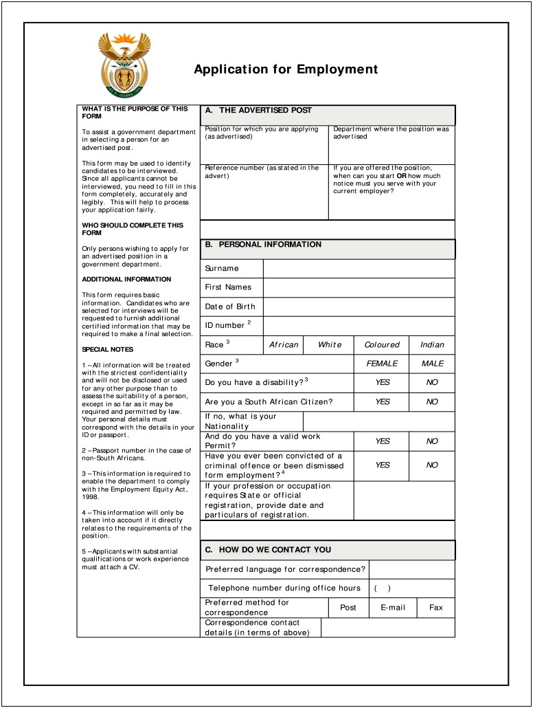 Employee Details Form Template Free South Africa