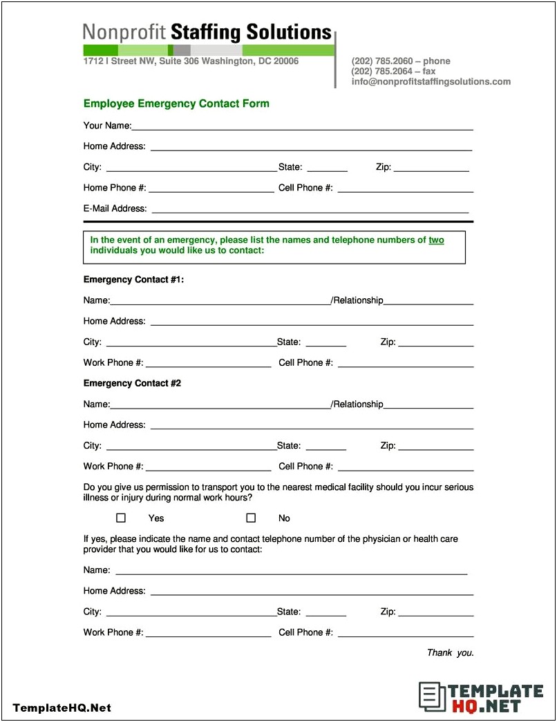 Employee Emergency Contact Form Template Free