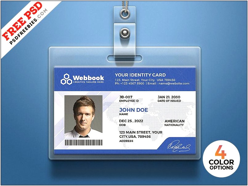 Employee Id Card Template Free Download Psd
