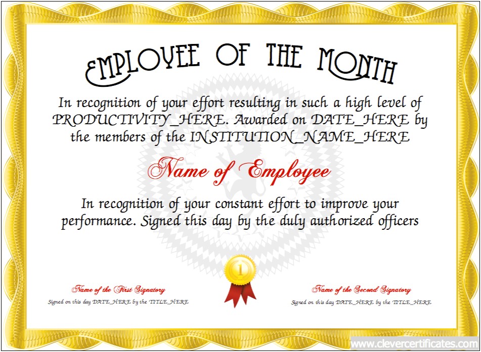 Employee Of The Month Certificate Template Word Free