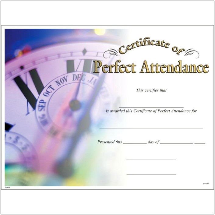 Employee Perfect Attendance Certificate Template Free