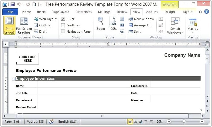 Employee Performance Rating Template Free Word Document