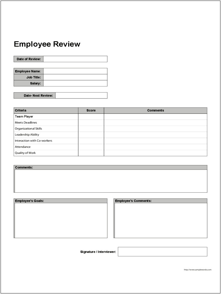 Employee Performance Review Template Word Free