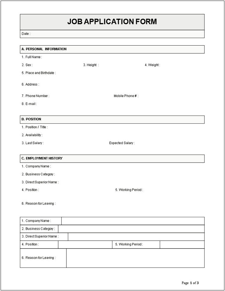 Employee Registration Form Template Free Download