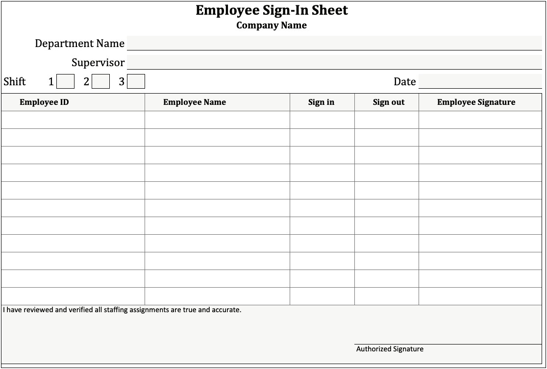Employee Sign In Sheet Template Word Free