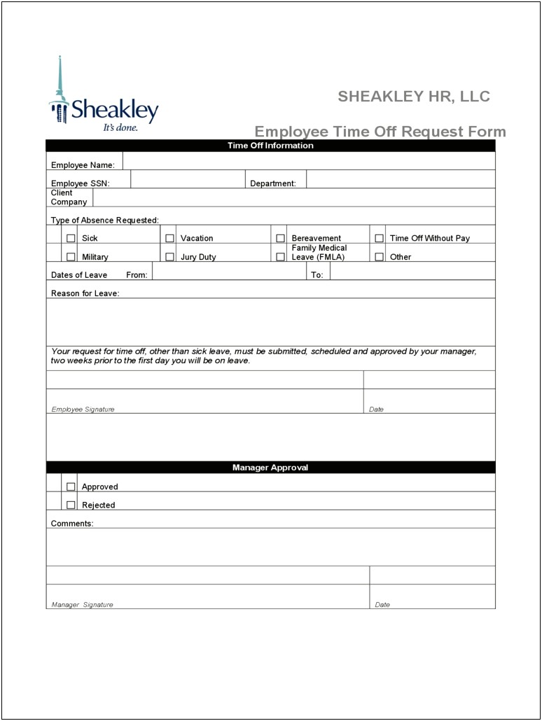 Employee Vacation Request Form Template Free