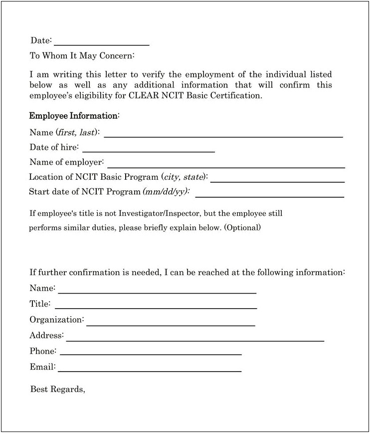 Employment Verification Letter Template Free Download