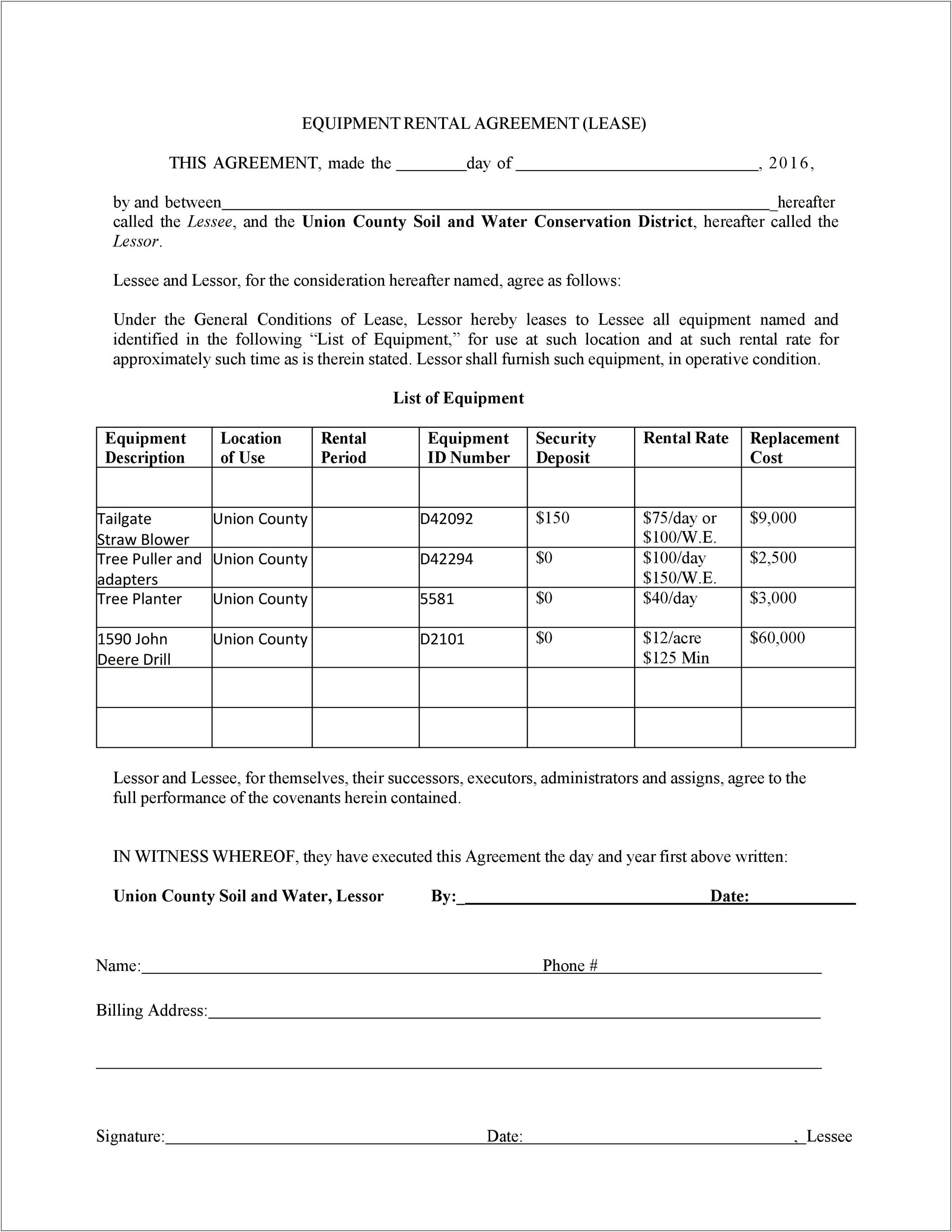 Equipment Lease Agreement Template Free Download Uk