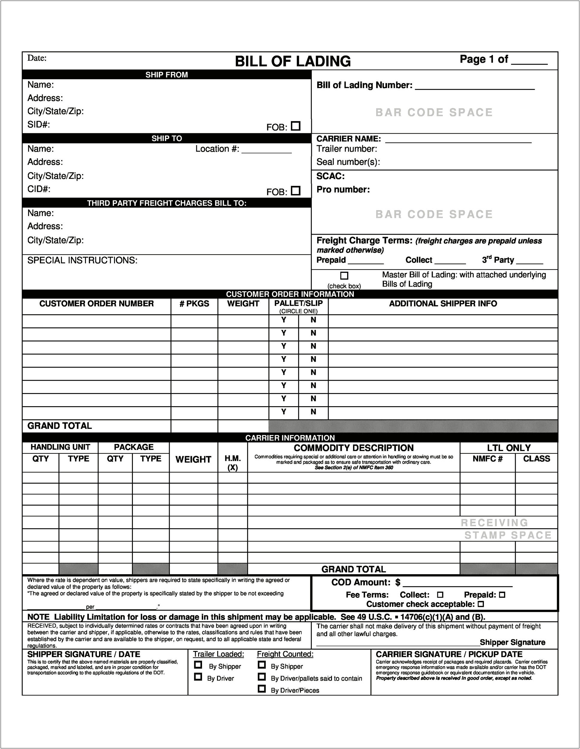 Excel Bill Of Lading Template Free