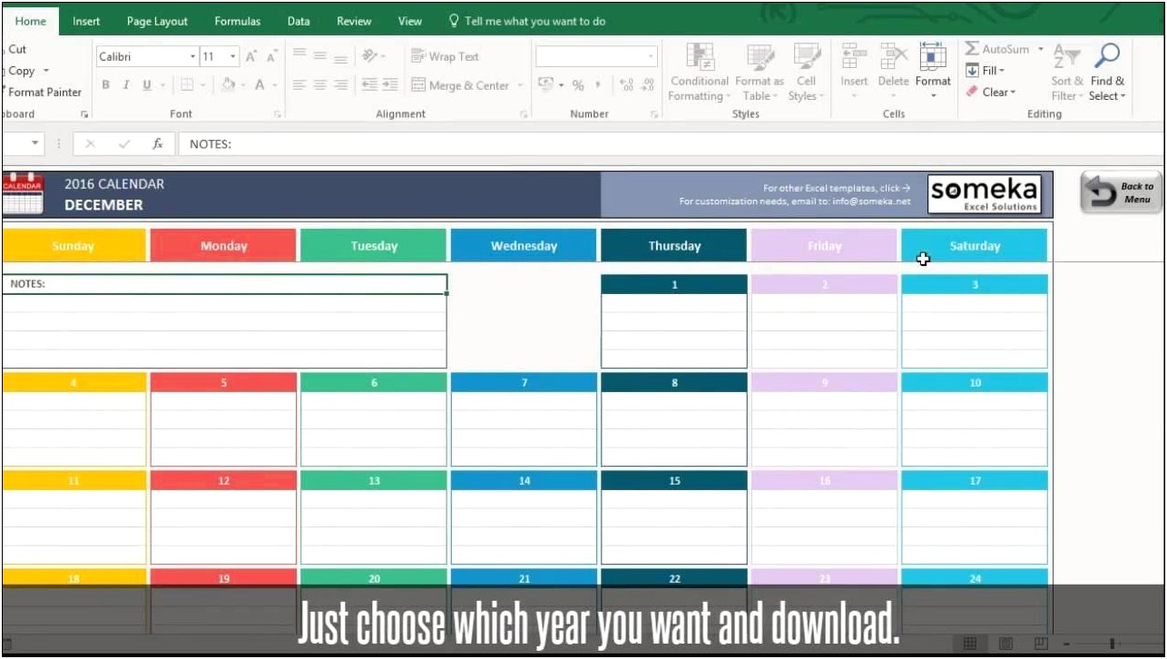 Excel Calendar Template 2018 Free Download
