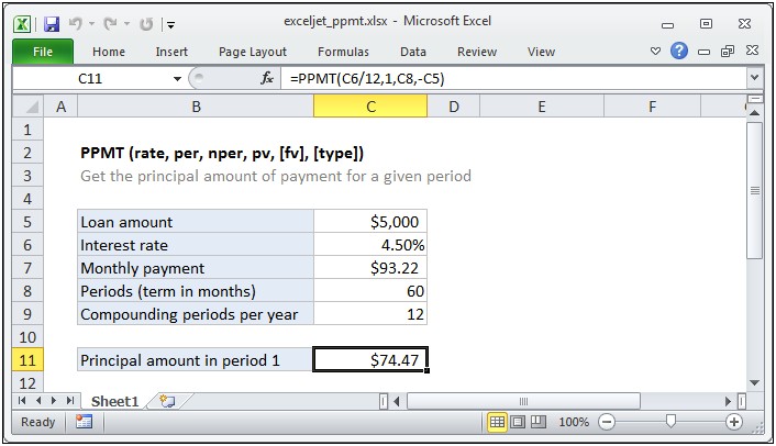 Excel Free Loan Payment & Principal Remaining Template