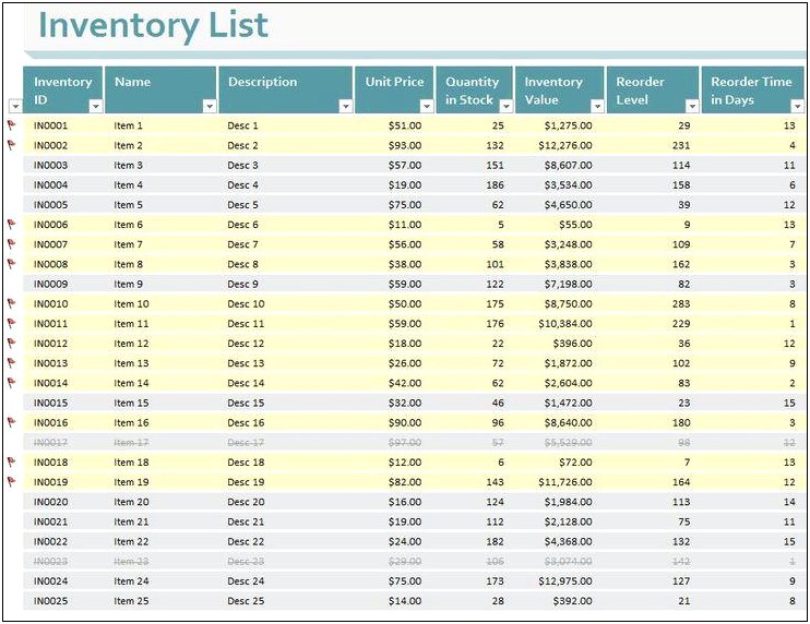 Excel Inventory List Template Free Download