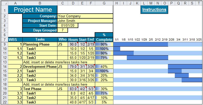 Excel Project Management Gantt Chart Template Free
