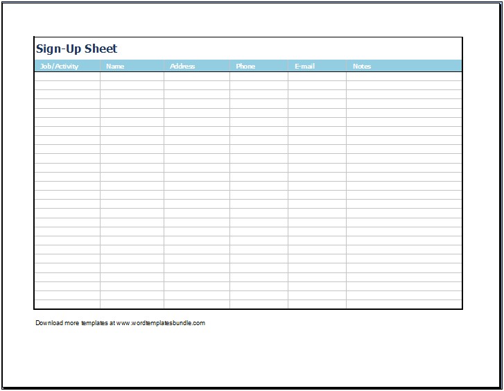 Excel Sign Up Sheet Template Free
